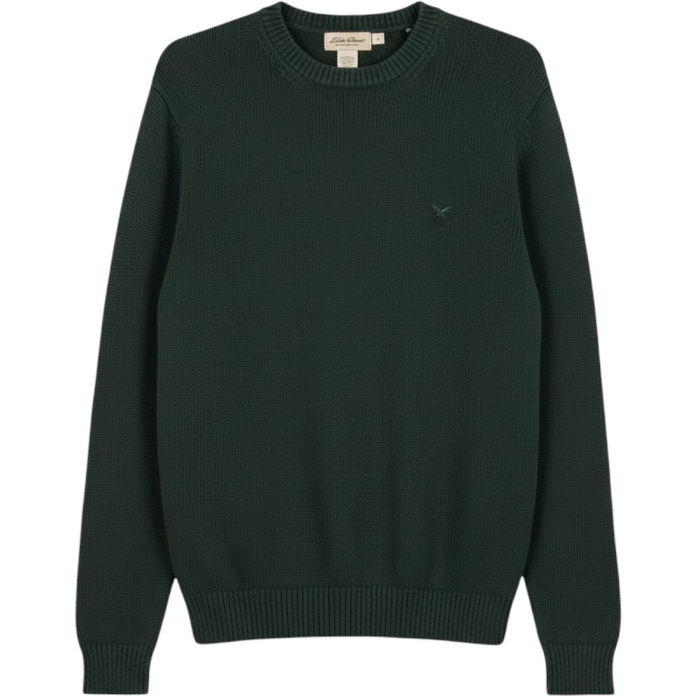 Eddie Bauer Mens Large Green Cotton Knit Crewneck Sweater Long Sleeve Logo